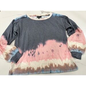 Bobeau Collection Tie Dye Sweatshirt Balloon Sleeve Pink Grey Blue Cream Size M